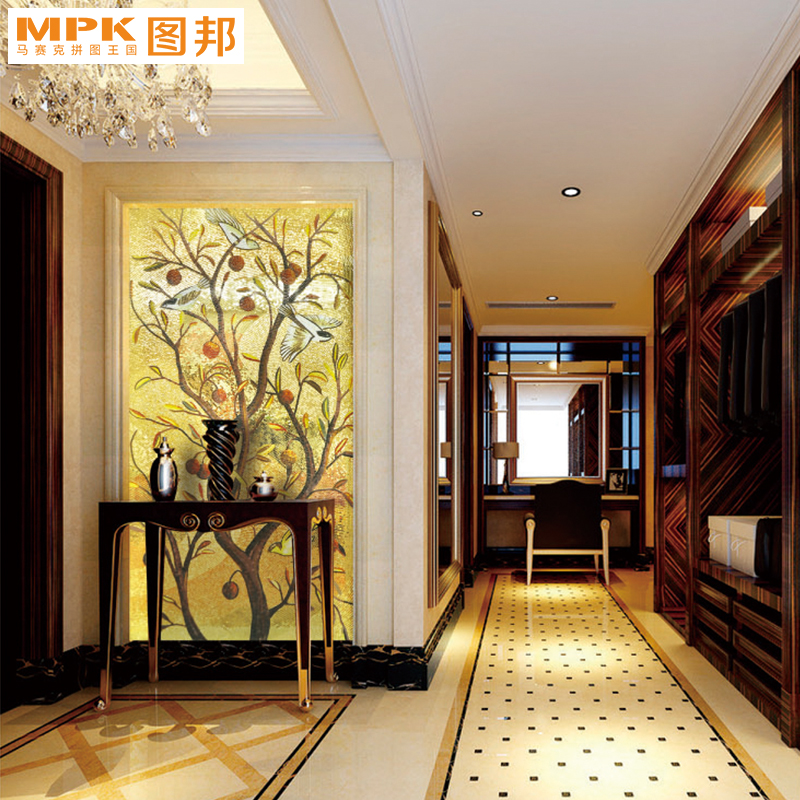 图邦马赛克玻璃水晶发财树艺术剪画玄关客厅背景墙贴